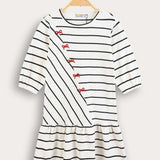 Striped dress with bow ties - Navy