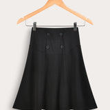 Jersey skirt with buttons - black