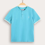Polo shirt with buttons - turquoise