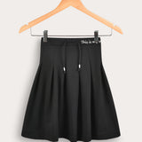Pleated skirt with drawstring - black