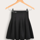 Pleated skirt with drawstring - black