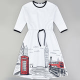 London Print Dress - White