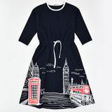 London Print Dress - Navy
