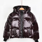 Puffer coat with hood - burgundy