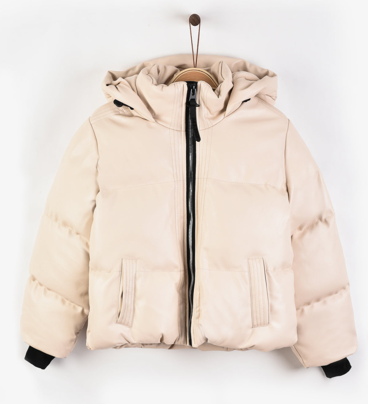 Puffer coat with hood - Stone