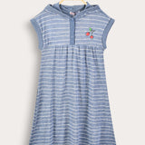 Striped sarafan with hood - blue