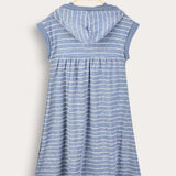 Striped sarafan with hood - blue