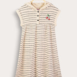 Striped sarafan with hood - cream