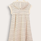 Striped sarafan with hood - cream