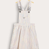 Striped sarafan with straps - white