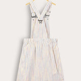 Striped sarafan with straps - white