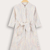 Striped dress with front knot - white
