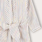 Striped dress with front knot - white