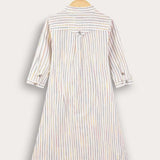 Striped dress with front knot - white