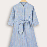 Striped dress with front knot - blue