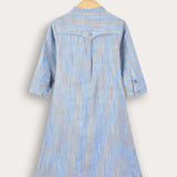 Striped dress with front knot - blue