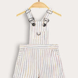 Striped jumpsuit with suspenders - white