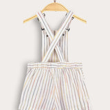 Striped jumpsuit with suspenders - white