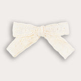 Crochet bow tie pin - ivory