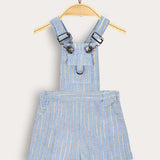 Striped overalls with suspenders - light blue