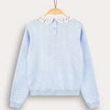 Knitted shirt with crochet collar - light blue