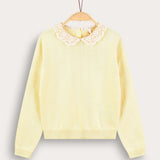 Knitted shirt with crochet collar - yellow