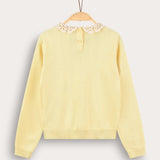 Knitted shirt with crochet collar - yellow