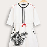 Country print pocket dress - white