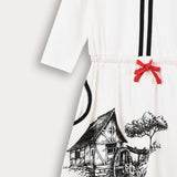 Country print pocket dress - white