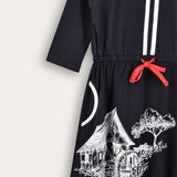 Country print pocket dress - Navy