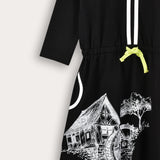 Country print pocket dress - black