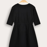 Country print pocket dress - black