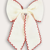 Beige bow tie with wavy ends - red