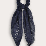 Cotton lace elastic band with trail - blue