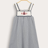 Striped sarafan with straps - Navy