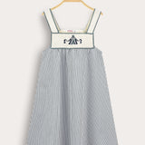 Striped sarafan with straps - green