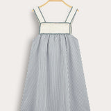 Striped sarafan with straps - green