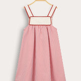 Striped sarafan with straps - pink