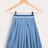 Flared Pleated Skirt - Blue