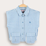 Checkered vest with collar - light blue