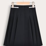 Pleated elastic-waist skirt - navy