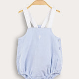 Striped overalls with suspenders - light blue