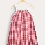 Checkered Strapless Blouse - Red