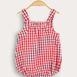 Checkered suspender jumpsuit - red