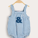 Suspender jumpsuit with checks - light blue