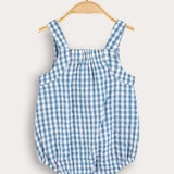 Suspender jumpsuit with checks - light blue