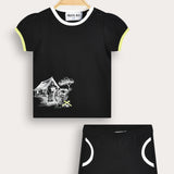 Set with a country house pattern - black