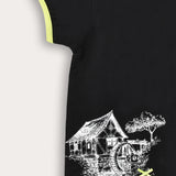 Set with a country house pattern - black