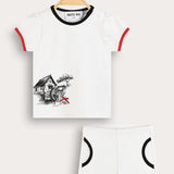 Set with a country house pattern - white