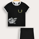 Set with a country house pattern - black